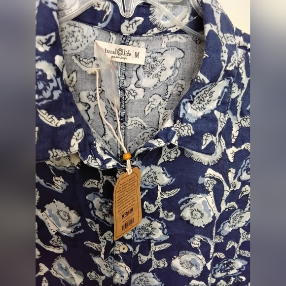 Natural Life Cotton Floral Blue Dress Medium - Picture 3 of 5